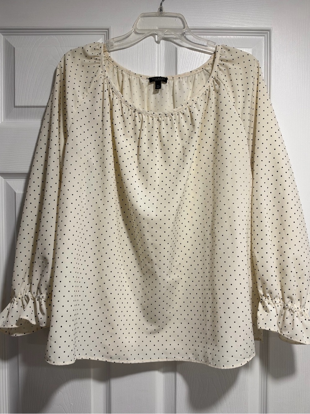 Talbots Cream Blouse with Black Dot Print